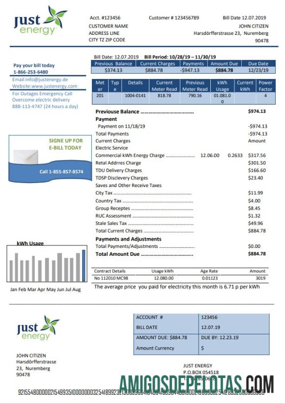 Alemanha Just Energy Utility Bill exemplo